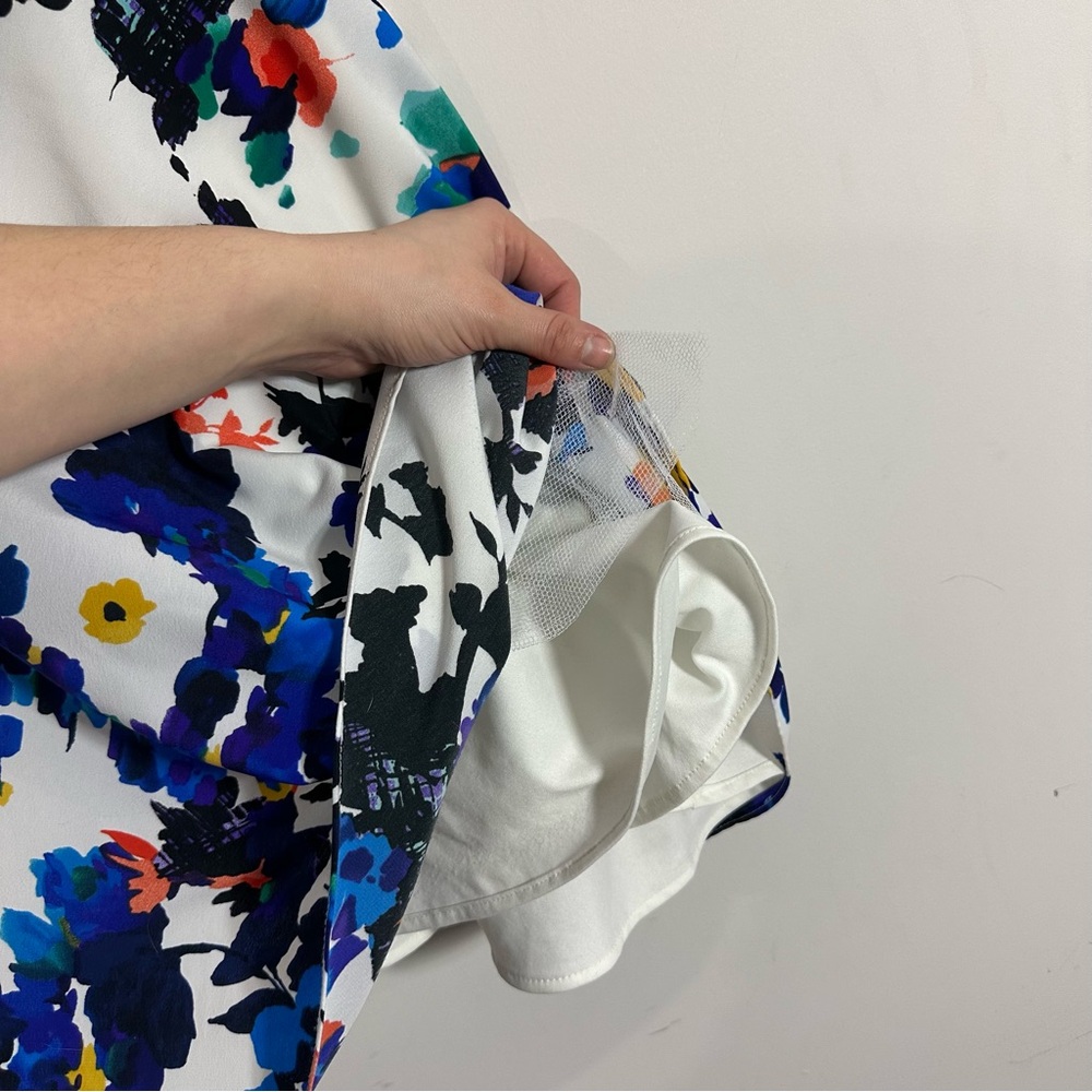 Betsey Johnson White Floral Midi Dress with Blue, Black & Multicolor Print - Picture 6 of 9